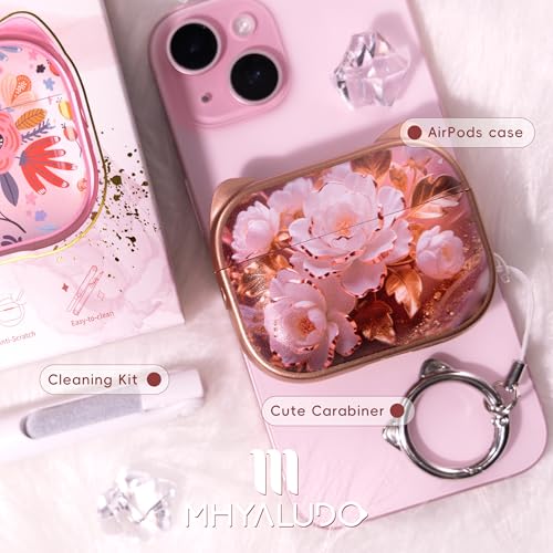 Image of for AirPods Pro 2 Case with Cleaning Kit, Cute Cat Ear Print Design & Cute Buckle for Girls, Phone Holder & Top Safe Lock Buckle Design for AirPods Pro 2nd /1st Gen case, Rose Gold Peony