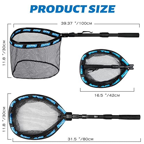 Plusinno Floating Fishing Net, Rubber Coated Fish Net For Easy Catch And Release, Fishing Nets Freshwater For Bass, Trout, Walleye, Kayak, Folding Landing Net For Easy To Carry And Storage #TOP3