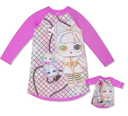 L.O.L. Surprise! Girls Nightgown Pajama Winter Disco, Dress Your Doll, Long Sleeve, Pink