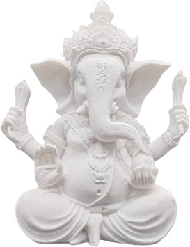 Indian God Lord Ganesha Statue,Hindu Elephant Statue Ganpati Idol Buddha Sculptures,Hindu Gift,Home Temple Mandir Meditation Yoga Room Decor 3.7"White