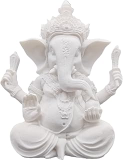 Indian God Lord Ganesha Statue,Hindu Elephant Statue Ganpati Idol Buddha Sculptures,Hindu Gift,Home Temple Mandir Meditation Yoga Room Decor 3.7"(White)