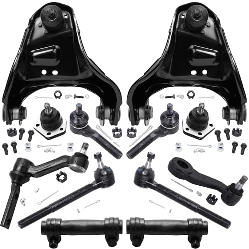 Detroit Axle - 4WD Front End 12pc Suspension Kit for Chevy Blazer S10 GMC Jimmy Sonoma, 2 Upper Control Arms 2 Lower Ball Joints 4 Tie Rods 1 Arm 1 Pitman Arm 2 Adjusting Sleeves Replacement