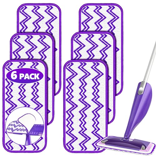 Reusable Mop Pads Refills for Flash Powermop - Microfiber Mop Replacement Pads for Swiffer Wet Jet Spray Mop Dry Wet Pads Refills for Swiffer Mop Washable Spray Mop Heads for Floor Cleaning 6 Pack
