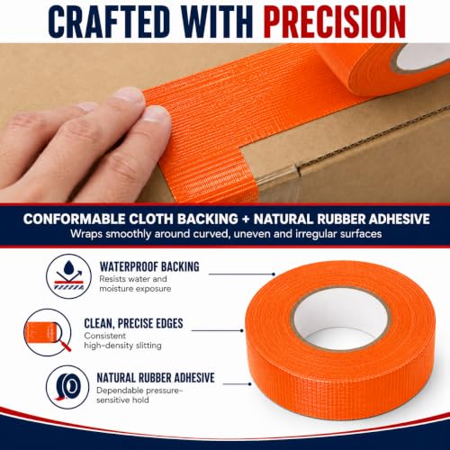 Image of GGR Supplies CDT-36 Industrial Grade Cloth Duct Tape, Orange 3 /4 Inch x 60 Yards, Waterproof UV Resistant Heavy Duty, Clean Removal with No Sticky Residue for Repairs, Packaging, and Bundling