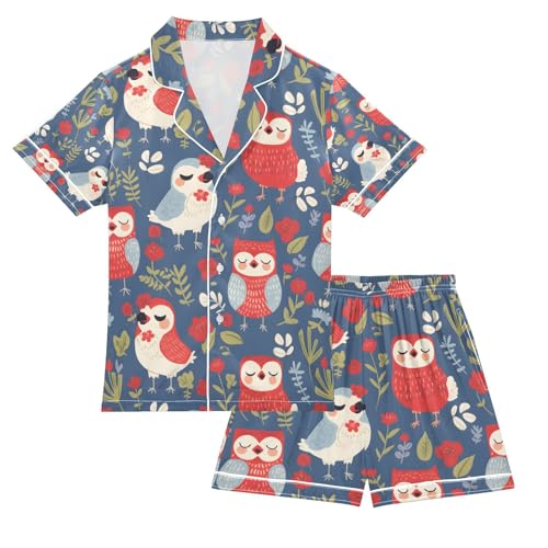 senya Plants Flowers Birds Satin Summer Pajama Sets Silk Short Sleeve Button Down Sleepwear