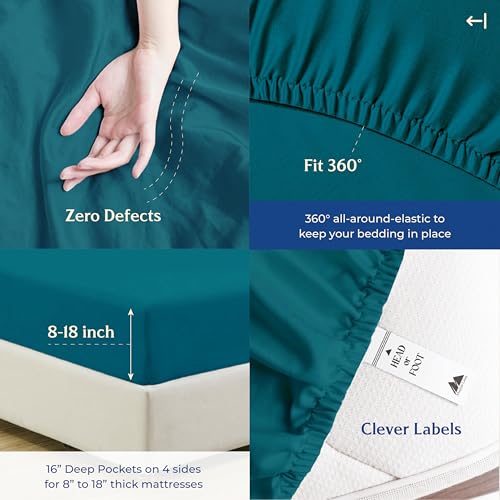 Image of Mayfair Linen Organic Cotton Sheets Twin XL Size, 16 inch Deep Pocket, Teal