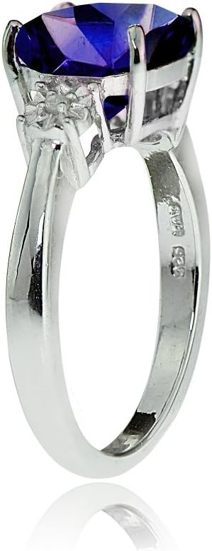 Ice Gems Sterling Silver Created Blue Sapphire and Cushion-cut Ring