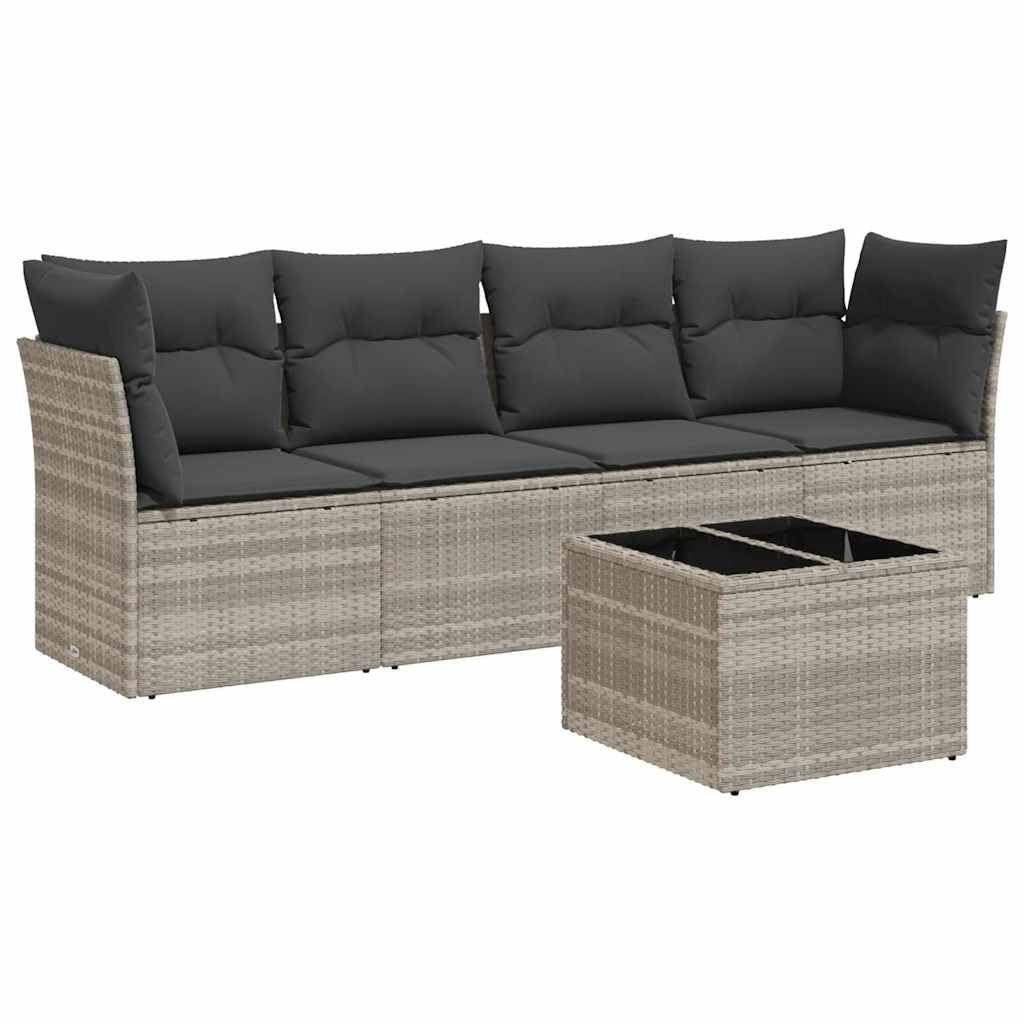 Salon de jardin 5 pcs en résine tressée gris clair canapé extérieur modulable patio
