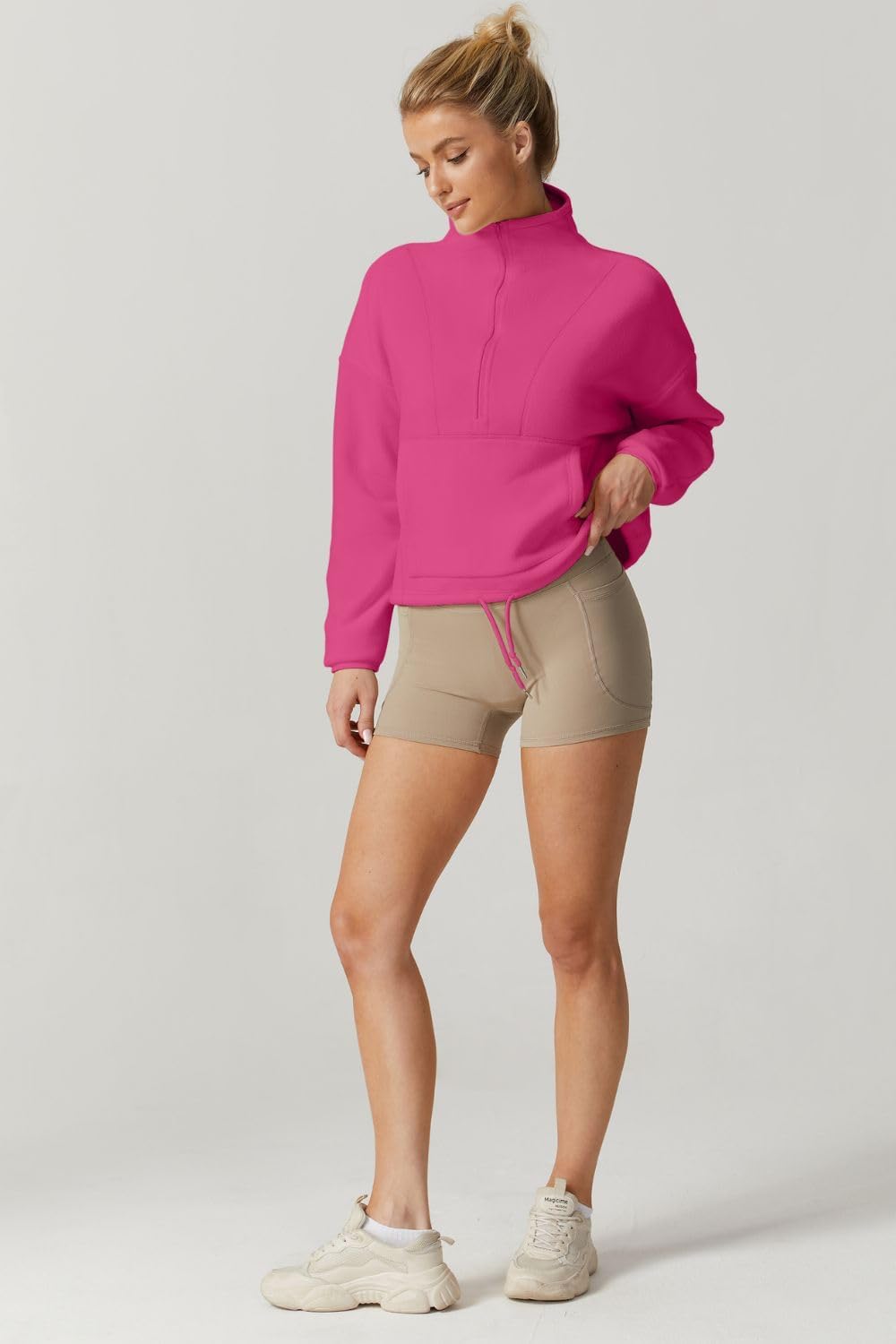 QINSEN Women Half Zip Fleece Sweatshirt Mock Neck Long Sleeve Winter Cozy Sherpa Pullover Sweater Tops - Image 5