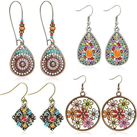 meekoo 4 Pairs Boho Earrings Bohemian Jewelry Mexican Hippie Summer Earring Gift for Women (Style A) Cover