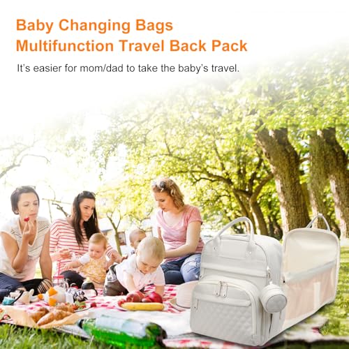 Image of Astro alan Baby Diaper Bag with Changing Station, Waterproof Diaper Bag Backpack for Moms Dads with USB Charging Port, Baby Shower Gifts, Large Capacity diaper backpack, Beige
