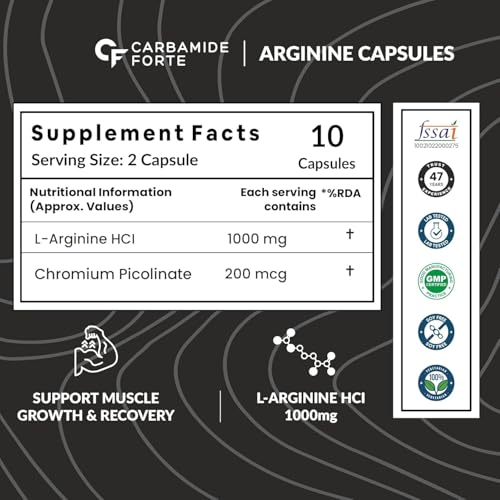 Image of Carbamide Forte L Arginine 1000mg Supplement Per Serving - 10 Veg Capsules