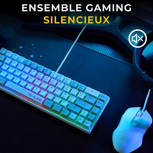 The G-Lab - Combo Hydrogen - Set tastiera mouse gamer, tastiera gamer 60% cablata, retroilluminazione RGB, Azerty FR, formato compatto + mouse Gaming RGB, 6 pulsanti, 6200 DPI - PC/PS4/PS5 - Bianco - Tastiera gaming - Immagine 4