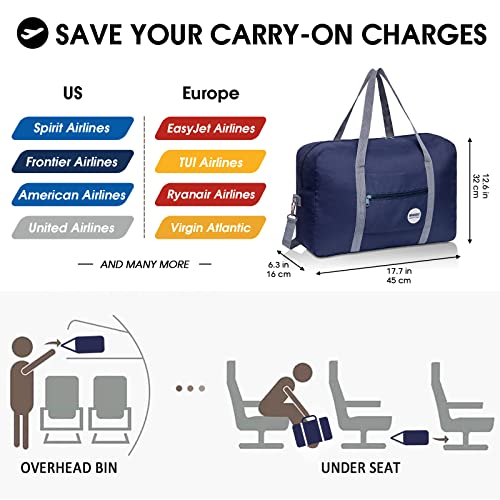 Image of WANDF polyester 32 Cms Travel Duffle(CA-WF18011112 Blue) | 18x14x8 inches, Frontier Airline Underseat Fit, Weekend Overnight Trips, Lightweight Packable