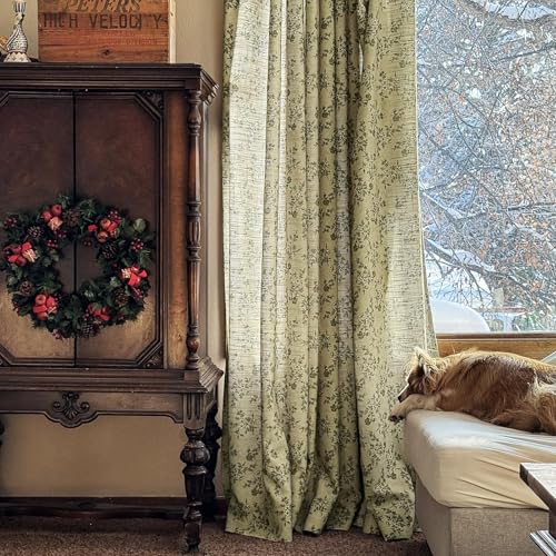 Image of TWOPAGES Pinch Pleat Floral Print Curtain, Vintage, 26W x 90L, 1 Panel
