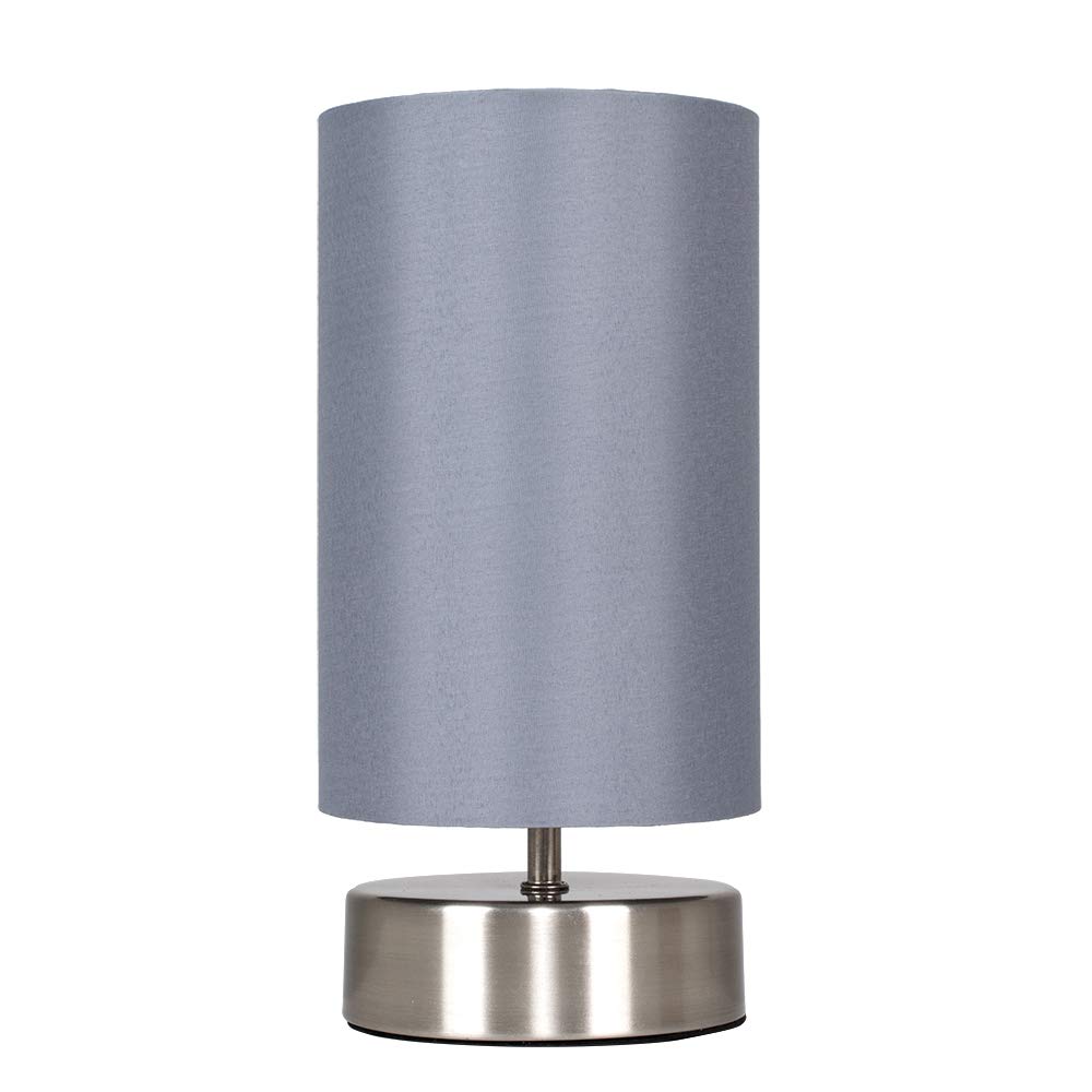 MiniSun | Modern Brushed Chrome Touch Table Lamp with Grey Light Shade | Table Lamps, Home Décor & Improvement Essential | Includes 5W LED Bulb [3000K Warm White]
