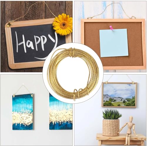 Image of Gold Picture Hanging Brass Wire 20 Feet Braided Picture Wire Multi-Stranded Metal Wire for Artwork, Mirrors, Clocks, Hardware