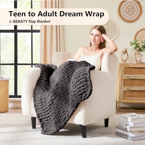 Image of L'AGRATY Chunky Knit Throw Blanket for Couch, 30 x 40 Inches, Dark Grey
