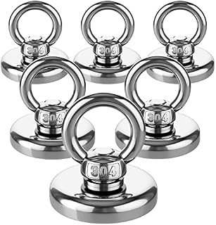 Strong Neodymium Fishing Magnets 95 LBS(43 KG) 1.26''/32mm Diameter Heavy Duty Rare Earth Magnets with Eyebolt for Magnetic Hooks, Magnet Fishing Recovery Treasure Finder, 6 PCS