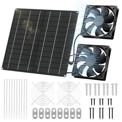 Mucek Solar Ventilator, 15W Solarpanel Ventilator Solarbetrieben, Solar Dual Auspuffventilator Wasserdicht, Solarlüfter für Hühnerstall, Gewächshäuser, Haustierhäuser Kleine