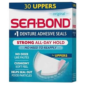 Sea Bond Secure Denture Adhesive Seals, Original Uppers, Zinc-Free, All-Day-Hold, Mess-Free, 30 Count (Pack of 1)