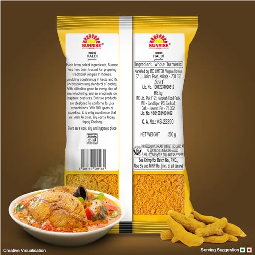 Image of Sunrise Pure Turmeric Spice Powder Pouch, 200 gram (Pack of 3)
