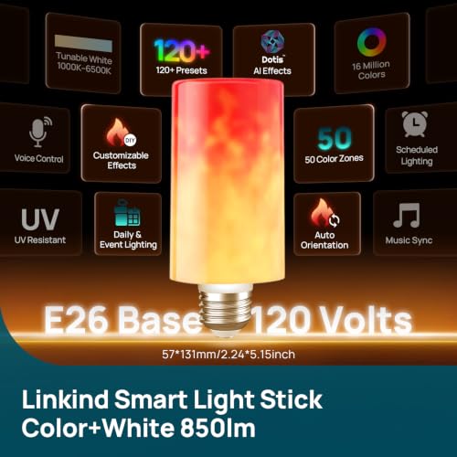 Linkind Smart Light Stick, Color and White Smart Light Bulb, 850lm - image 2