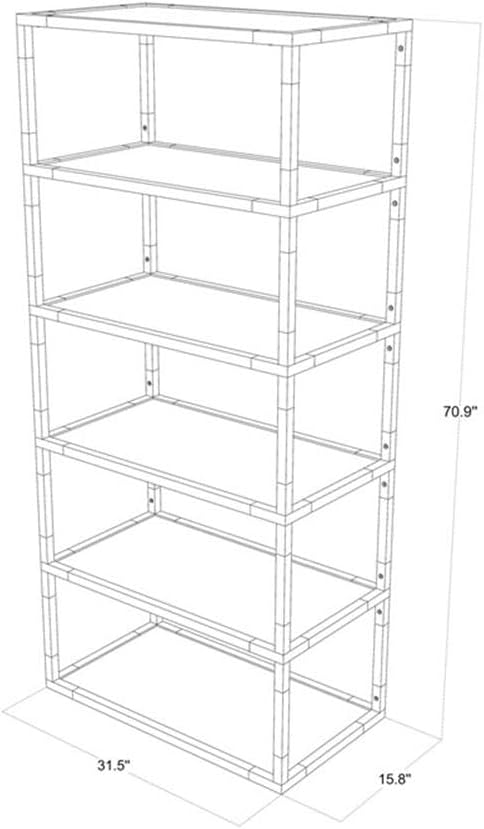 Pemberly Row Modern Lucite Acrylic Bookcase, 71" H x 31.5" W x 15.8" D, Clear Finish, 6-Shelf Open Design, Gold Accents, Stylish Display for Living Room, Home Office, or Den