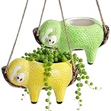 Hacaroa 2 Pack Sloth Hanging Planters for Indoor Plants, Ceramic Small Succulent Pots Cute Cactus Pot, Plant Hanger Holder Gifts for Plant Lovers, Home Decor, 2 Colors