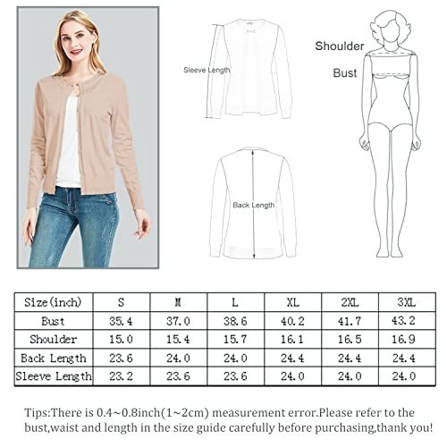 Women's Crew Neck Button Down Long Sleeve Cardigan Sweater Camel #TOP5