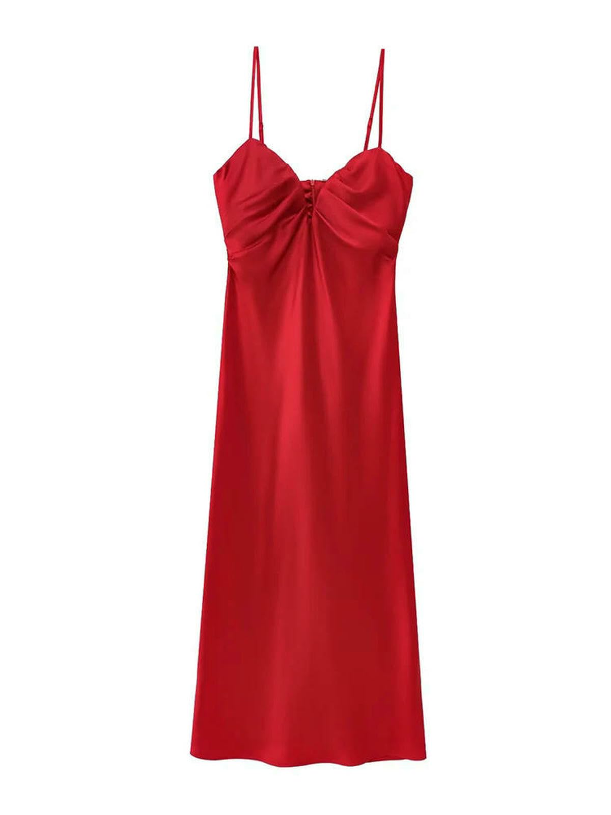 CHENSHI Vestito Donna Elegante Cuore Collo Seta Textured Labirinto Abito Sottile Vita Senza Schienale Raso Halter Y2k Festa Serata Abiti Midi-rosso-k1027-m