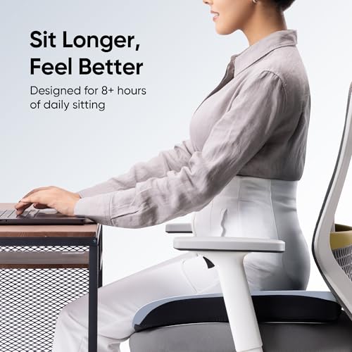 Image of Frido Cloud Seat Cushion with High-Density Memory Foam | Tailbone & Thighs Support Pillow | Washable Stretch Cover | Anti-Slip Base | Portable Handle | Ideal for Office, Car & Home Chairs, Pebble Grey