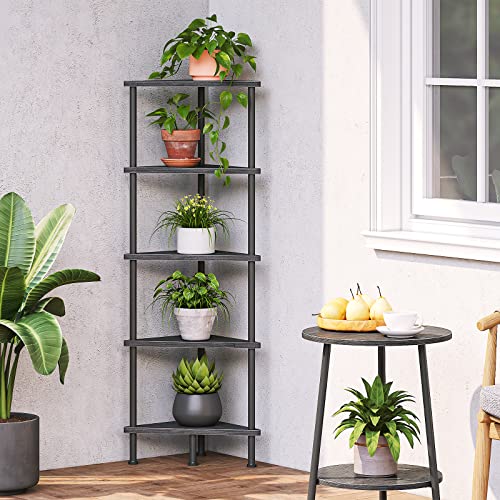 HOOBRO Corner Shelf Stand, Industrial 5-Tier Wall Corner Bookshelf with Metal Frame, Plant Display Shelf, Bookcase for Small Spaces, Bedroom, Living Room, Black BK33CJ01 by HOOBRO - Used condition - Image 8