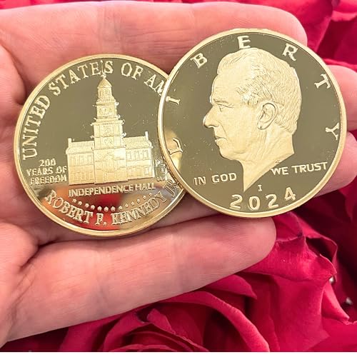 Image of Robert F Kennedy Jr. 2024 Gold Trump Coin 2024, RFK President Coin, JFK Coin Collectors, 24kt Gold Plated, 38mm x 2mm in Protective case with Certificate of Authenticity