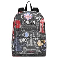 ZzWwR London Collection Big Ben Red Bus Large Laptop Backpack,Durable Portable Travel Bag for Boys Girls School Bookbag Work Fit 16.5 Inch Notebook