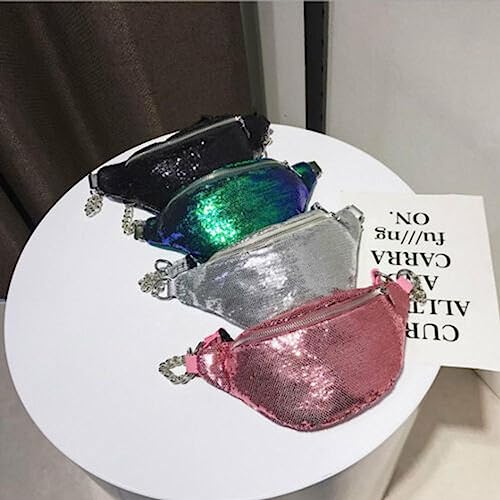 Riñonera de lentejuelas para mujer tipo bolsa de pecho multiusos en color silver 6