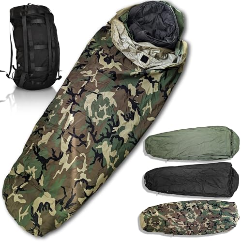 USGI Gear Military Sleeping Bag System Tactical Gear – 4-Part Modular Sleeping Bags Cold Weather Includes Stuff Sack, Bivy Cover, Intermediate Cold Weather and Patrol Bag – Waterproof and Lightweight