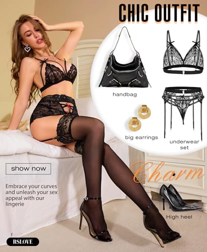 RSLOVE Women Thigh High Stockings - Lace Top Stockings Antiskid Silicone Sexy Stay Up Pantyhose Lingerie for Women4