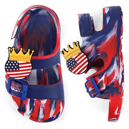 ChayChax Toddler Boys Girls Double Buckle Sandals Adjustable Back Strap Sandal 2026 Soccer Game National Flag Color, American, 11 Toddler