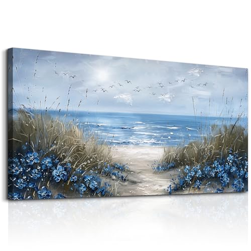 KELIYUAN Large Wall Art For Living Room Canvas Wall Decor For Office Bedroom Decoration Blue Ocean Wall Painting Sea Wave Pictures Printing Artwork Modern Beach Posters Aesthetic Home Decor 24"x48"