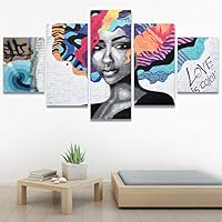 SIGNWIN 5 Panel Canvas Wall Art Triptych Street Graffiti Series - Love is Color Abstract Plants Illustrations Impressionism Panoramic Relax/Calm Multicolor for Living Room, Bedroom, Office - 60