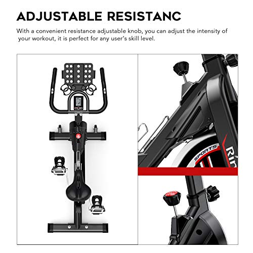 RINKMO Spin Bike, Indoor Cycling Stationary Bike with Tablet Holder, Exercise Bike with 36Lbs Chromed Solid Flywheel, LCD Monitor, Heart Rate, Adjustable Seat and Handlebars