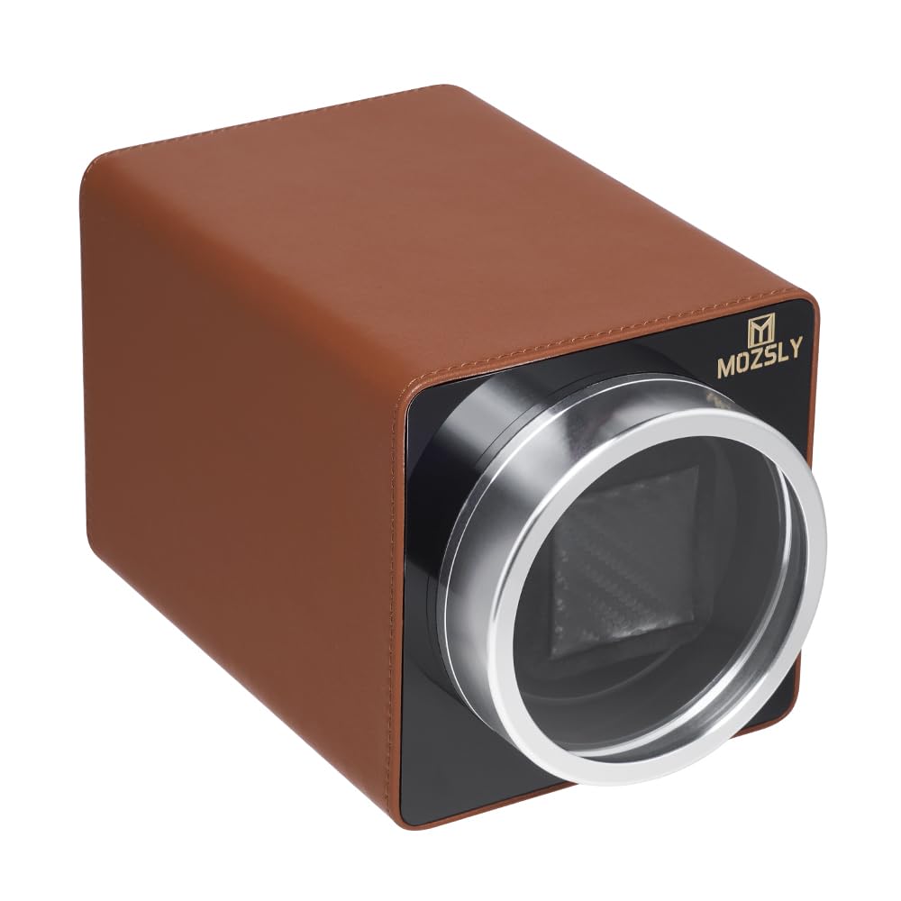 MOZSLY Remontoir pour Montres automatiques avec Moteur Silencieux 12 Réglage du Mode de Rotation Cuir Noir