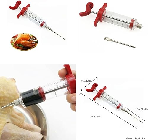 Miniatura 2 de Magik Paquete de 1-2 jeringas de inyección de adobo de alimentos de plástico, aguja de carne atornillada, barbacoa (rojo, paquete de 2)