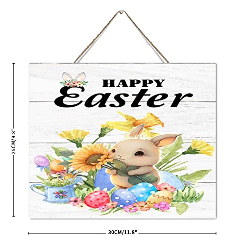 Jolie plaque en bois Happy Easter Bunny Rabbit pour célébrer le printemps