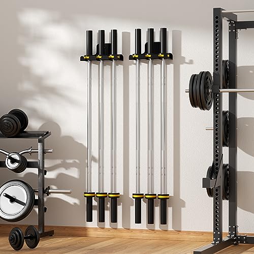 Image of JNIHEEP Olympic Barbell Hanger,Garage Gym Bar Wall Rack,Vertical Barbell Mount Rack,Black Powder Coated,Space Saving Commercial or Home Gym Accessory,Holds Under 33mm Bar Size