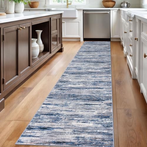 2x12 Navy Blue Gray Neutral Multi Modern Abstract Runner Rug for Hallways, Super Soft Hallway Decor Kitchen Rugs with Non-Slip, Non-Shedding Washable Rug for Entryway Bedroom Indoor