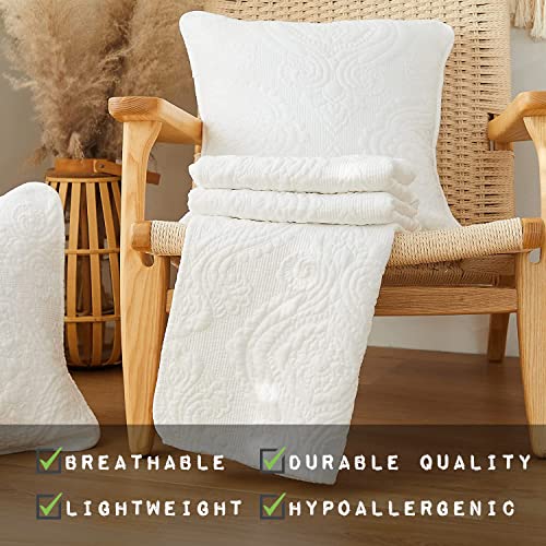 Brandream White Quilt Set Cotton Queen Size Coverlet Set Luxury Quilted Comforter Sets Farmhouse Quilt Coverlet 3-Piece Damask Matelasse #TOP3