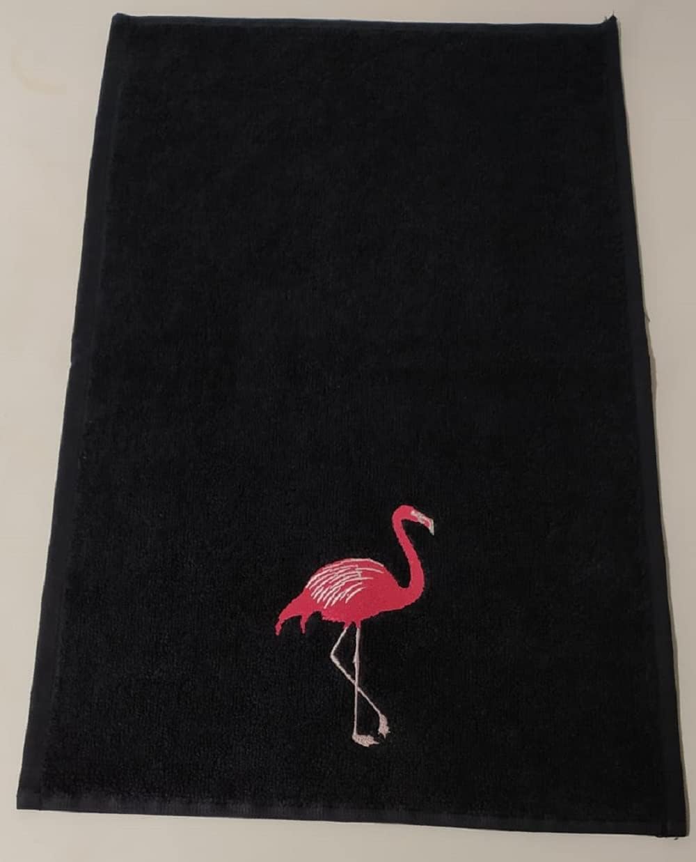 2-Pack Flamingo Embroidered Fingertip Towels, 100% Turkish Full Terry Cotton, 11"x18", Absorbent Guest Hand Towels for Kitchen & Bathroom (Black)