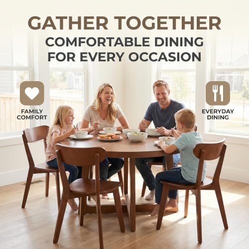 Image of HNY Farmhouse Solid Wood Dining Chairs Set of 6, Mid Century Modern Armless Kitchen & Dining Room Chairs with Curved Back, 300 LBS Capacity, Walnut for Home, Apartment